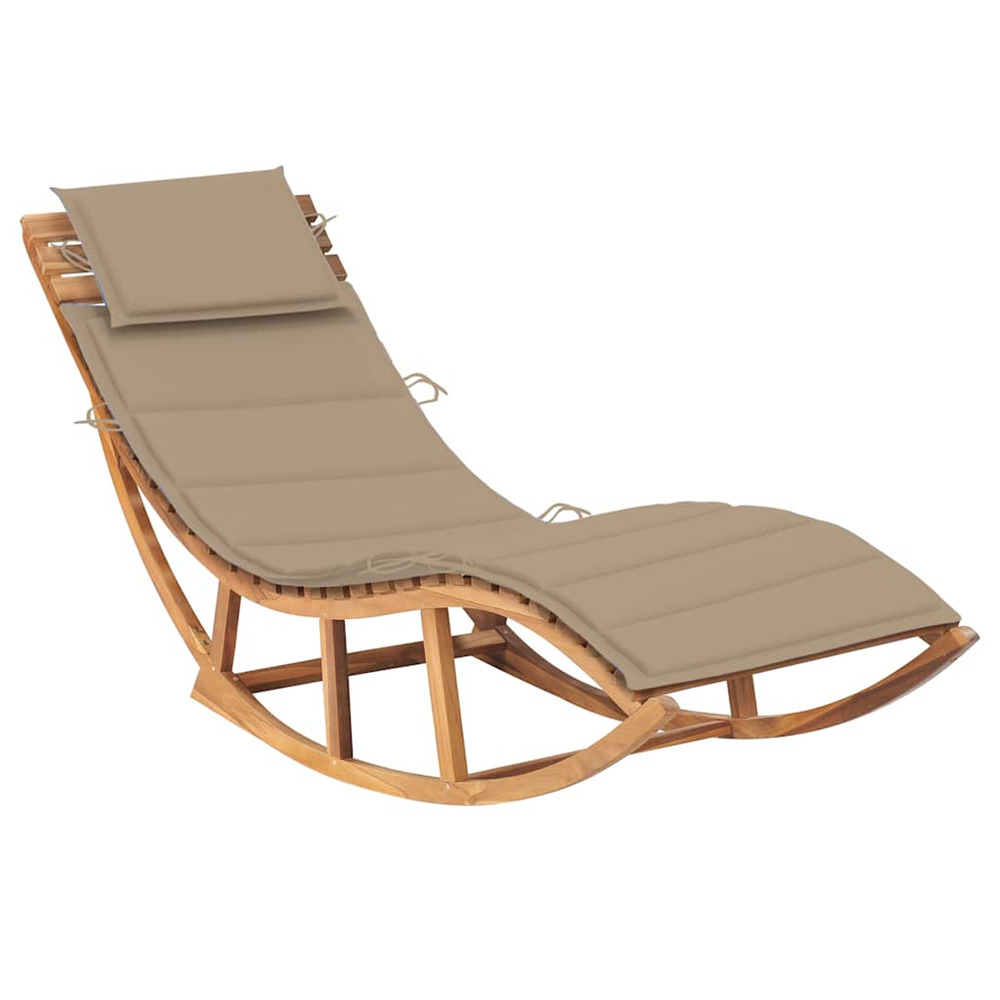 Chaise longue à bascule avec coussin bois de teck solide bain de soleil