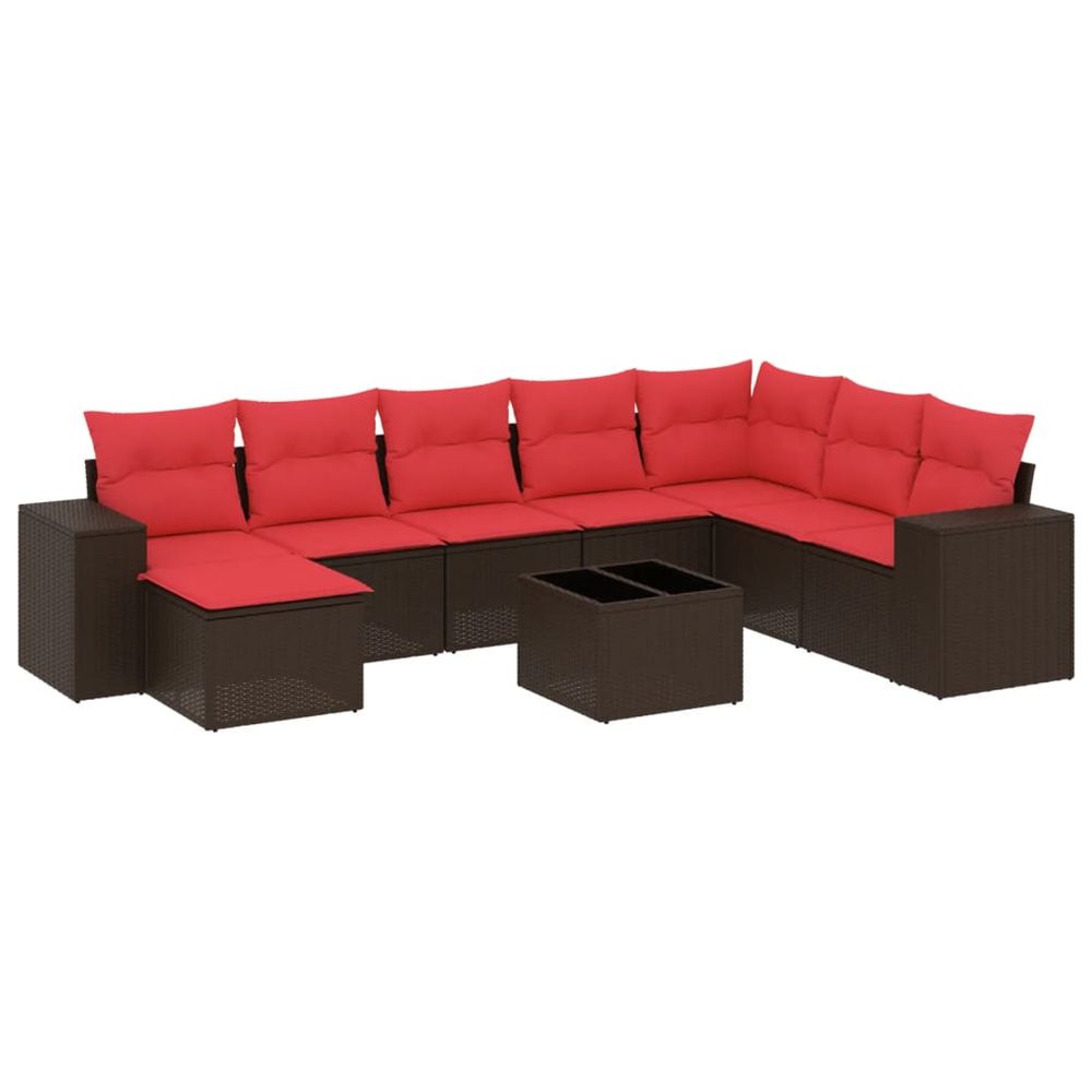 Ensemble de canapé de jardin 9 pcs avec coussins marron