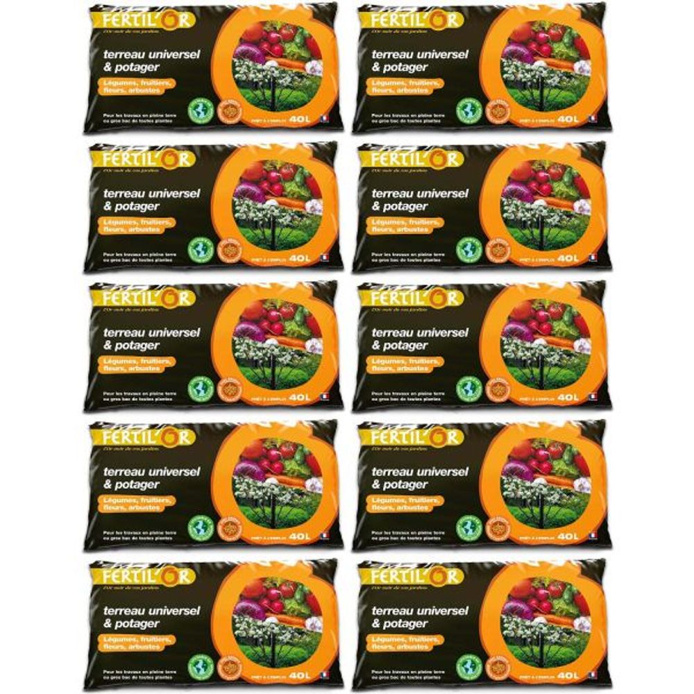 Terreau universel et potager pleine terre ou bac 40 litres lot de 10
