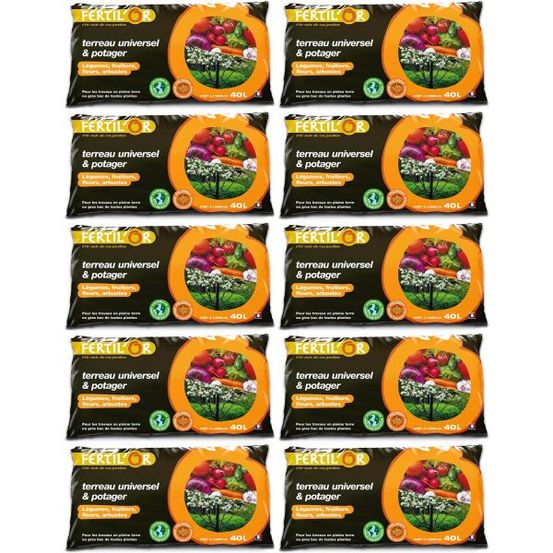 Terreau universel et potager pleine terre ou bac 40 litres lot de 10
