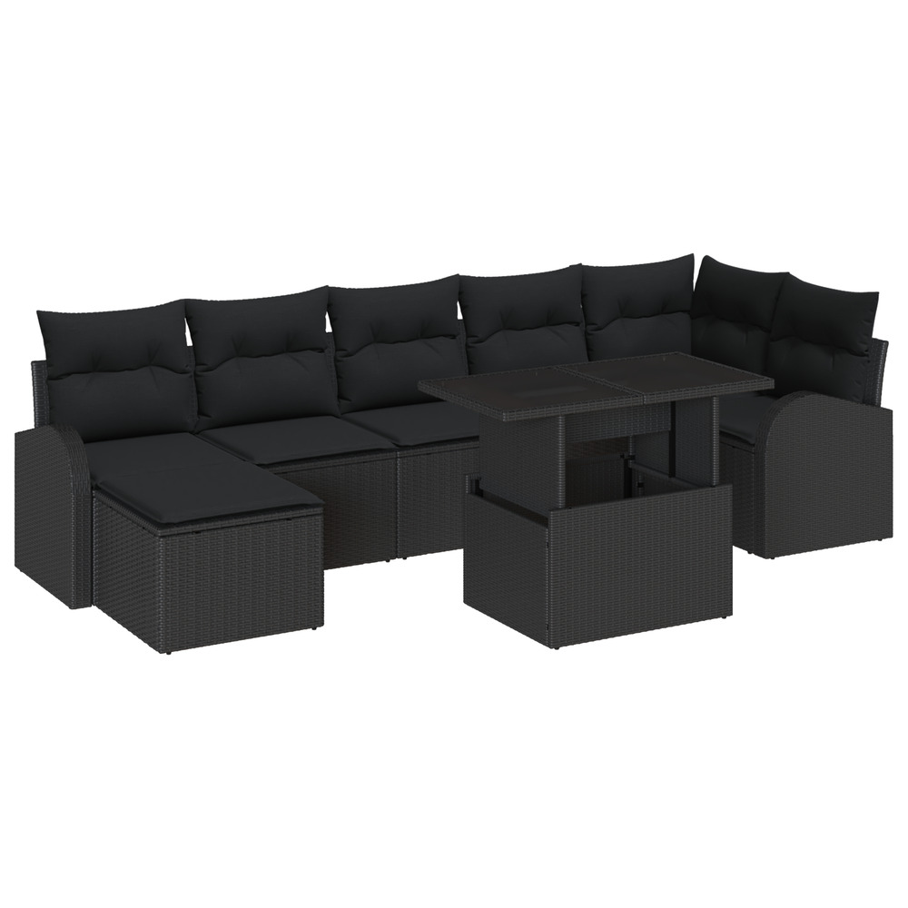 Set de canapés de jardin 8 pièces avec coussins noir poly rattan