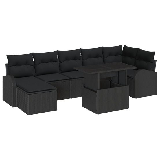 Set de canapés de jardin 8 pièces avec coussins noir poly rattan