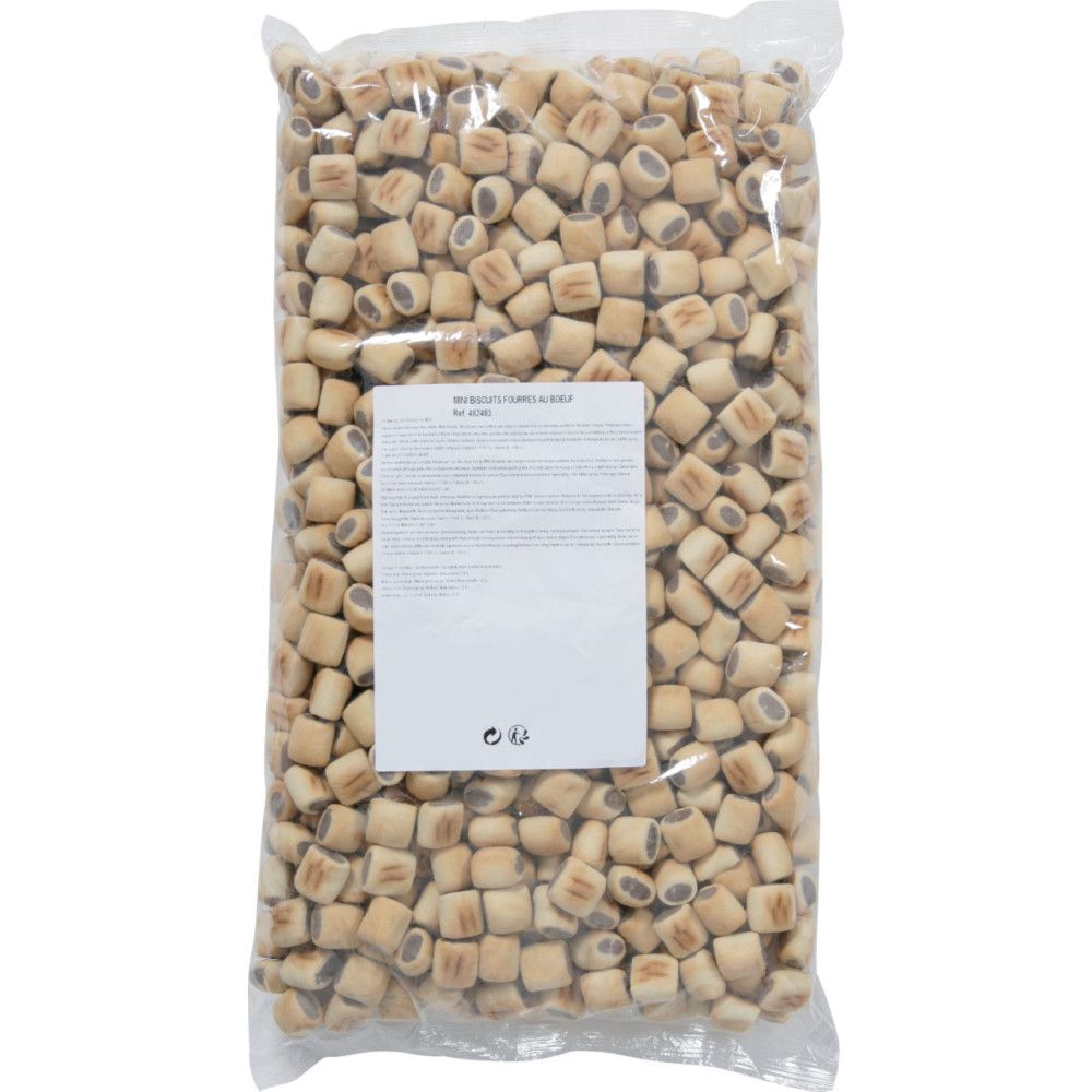 Friandise mini biscuits fourrés au bœuf, sac de 2 kg pour chien