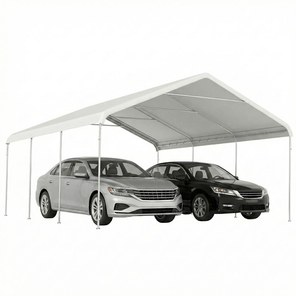 Abri de voiture tubulaire acier galvanisé tente garage 5x6 m anti-uv crème - comfortxl outdoor living