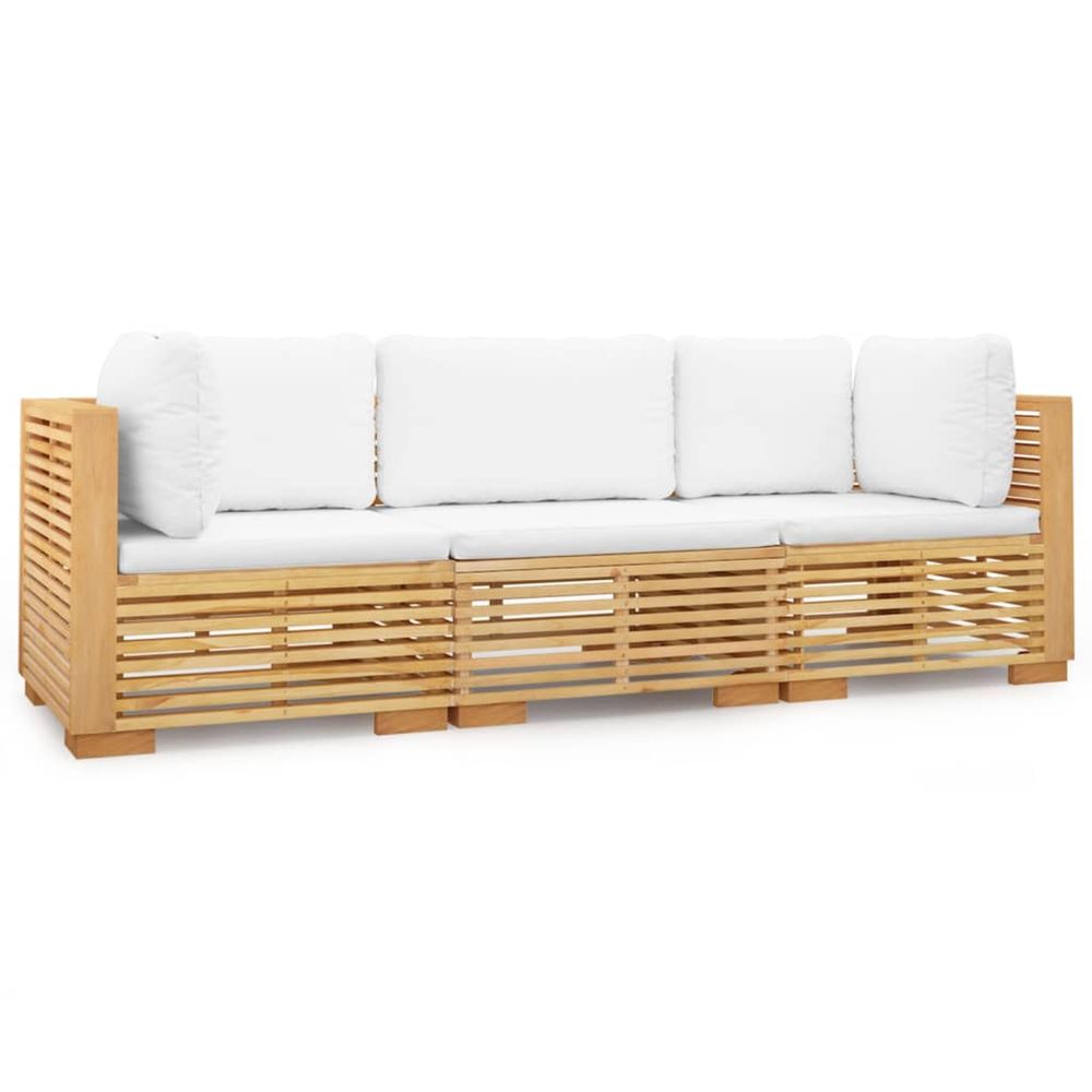 Salon de jardin 3 pcs avec coussins bois de teck solide
