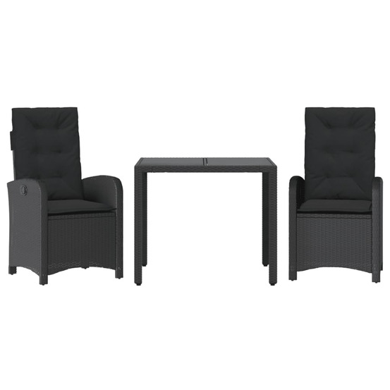 Ensemble à manger de jardin avec coussins 3 pcs noir
