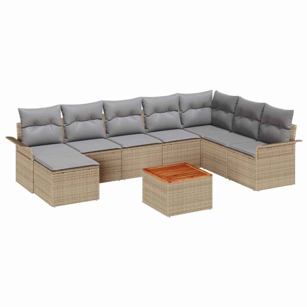 Ensemble de canapé de jardin 9 pc beige et gris clair polyrotin