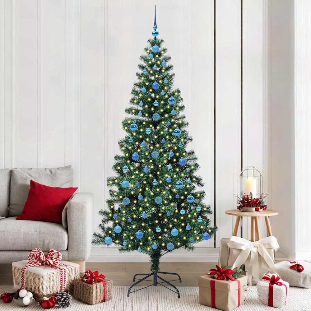 Sapin de noël 210 cm tout inclus lumineux led et set de boules