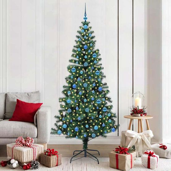 Sapin de noël 210 cm tout inclus lumineux led et set de boules