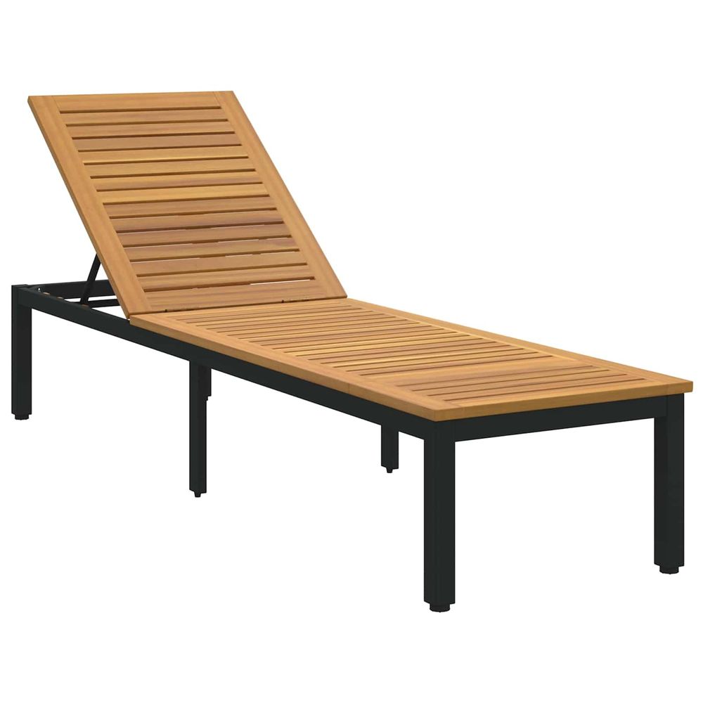 Transat noir 200 x 55 x 35 cm bois d'acacia massif
