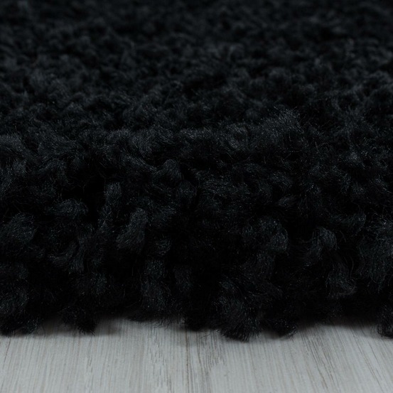 Tapis rond poils longs shaggy ø160cm tissé noir motif uni uni i