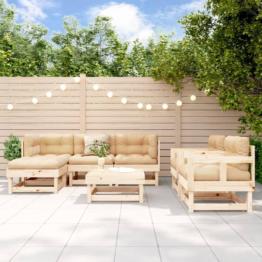 Salon de jardin 7 pcs bois de pin massif