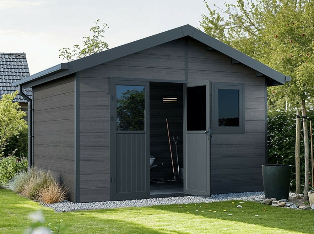 Abri de jardin composite isora - 12m2 gris - cabane atelier / abri velo