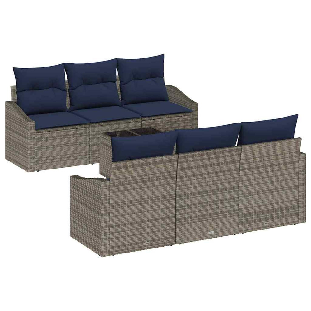 Ensemble de canapés avec coussin 7 pcs gris et marine polyrotin