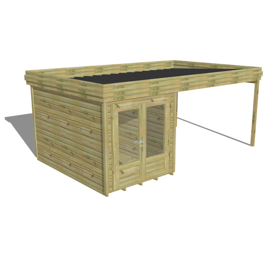 Abri de jardin bois pin traité autoclave 27mm - 5,64x3,44m / 19m2 - bac acier - plancher bois