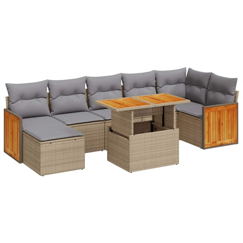 Salon de jardin avec coussins 8 pcs beige résine tressée acacia