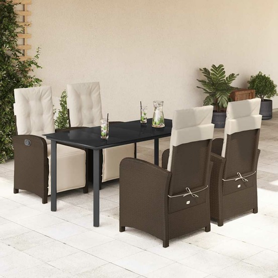 Ensemble à manger de jardin 5 pcs et coussins marron poly rotin