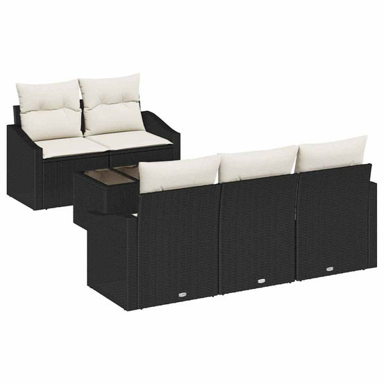 Ensemble de canapés avec coussin 6 pcs noir et crème polyrotin