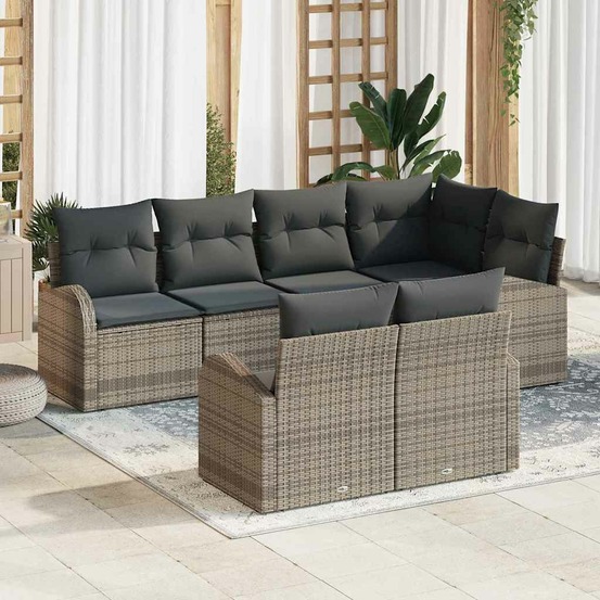 Ensemble de canapé de jardin avec coussin 7 pcs gris polyrotin