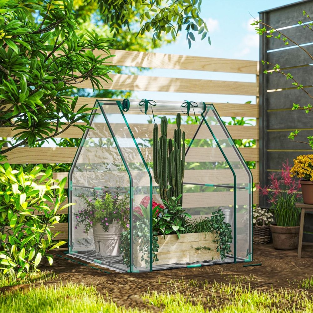 Mini serre de jardin acier et plastique transparent 90 x 90 x 105 cm protection plantes - comfortxl outdoor living