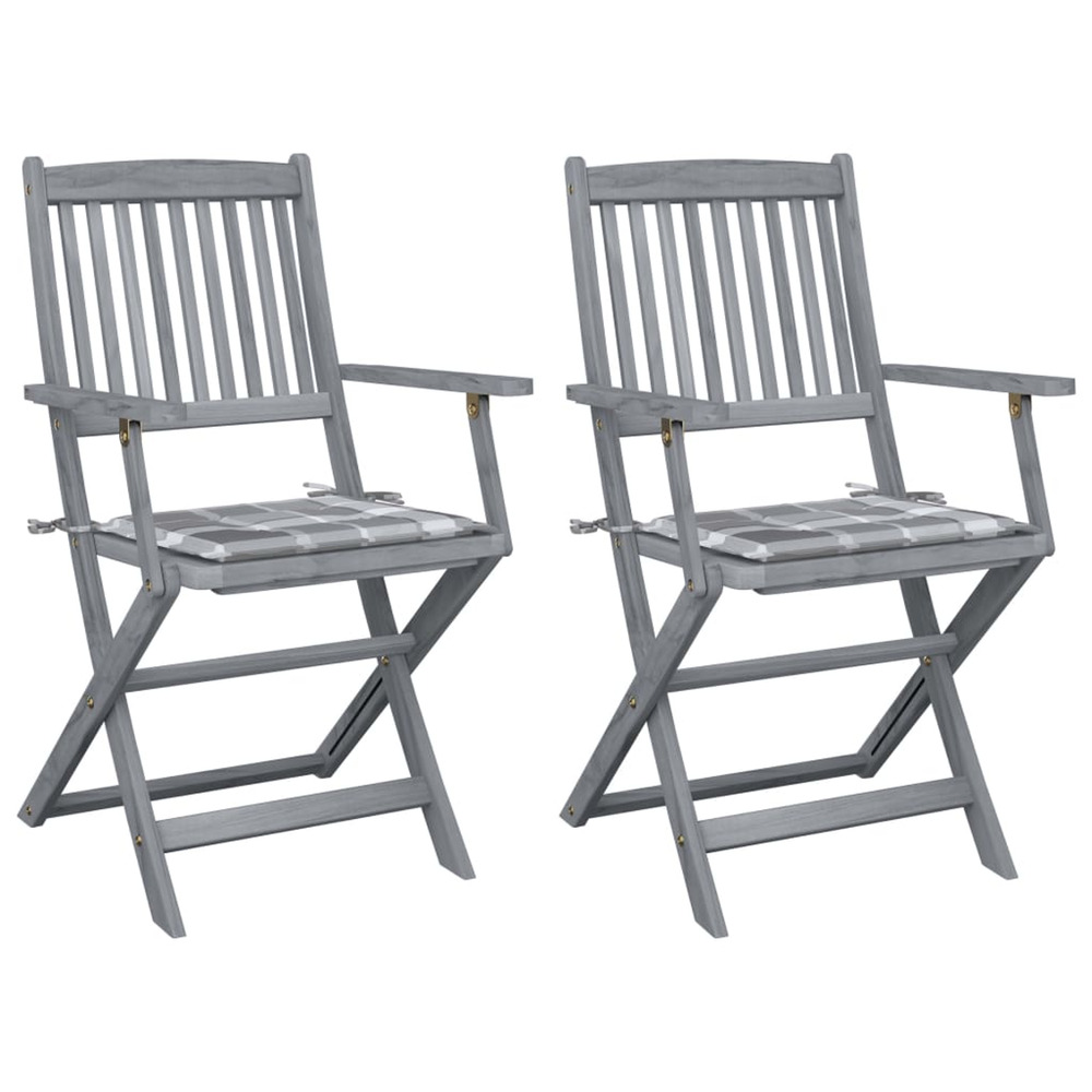 Chaises pliables d'extérieur lot de 2 et coussins bois d'acacia