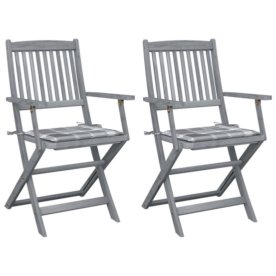 Chaises pliables d'extérieur lot de 2 et coussins bois d'acacia