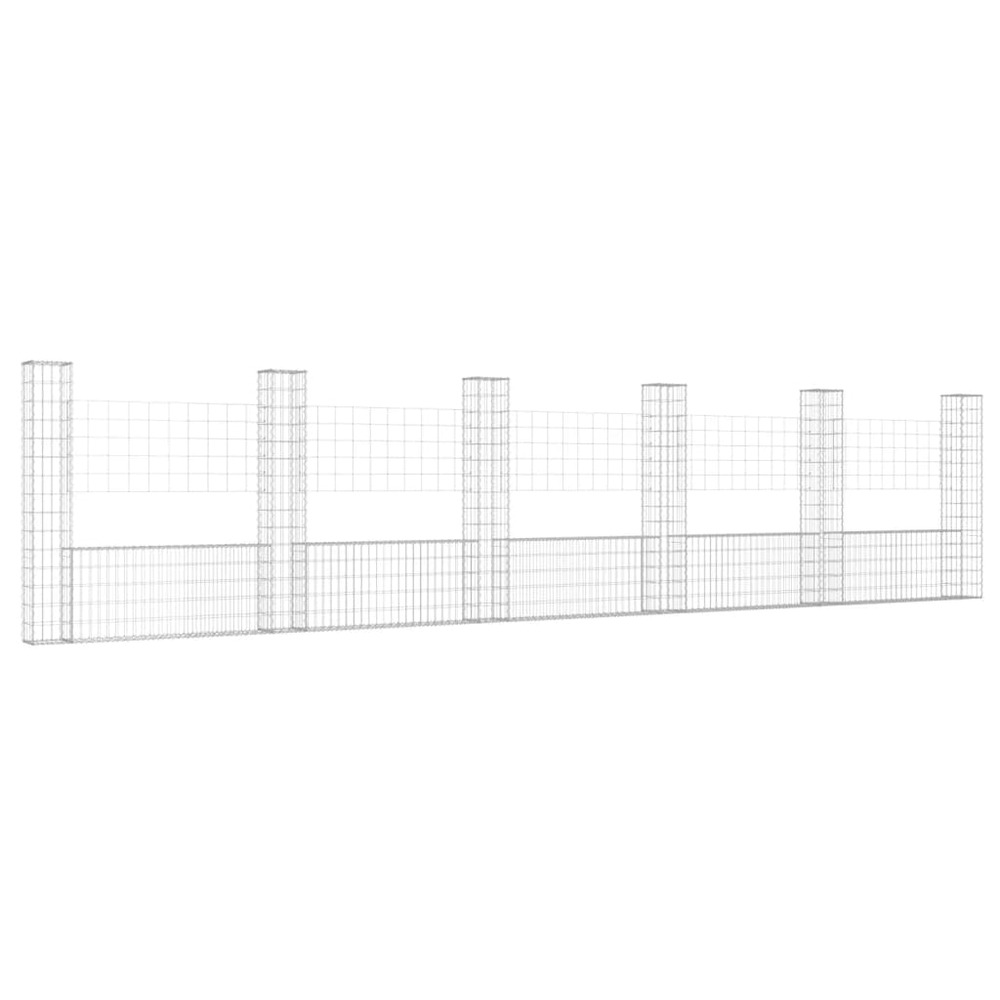 Panier de gabion en forme de u avec 6 poteaux fer 620x20x150 cm