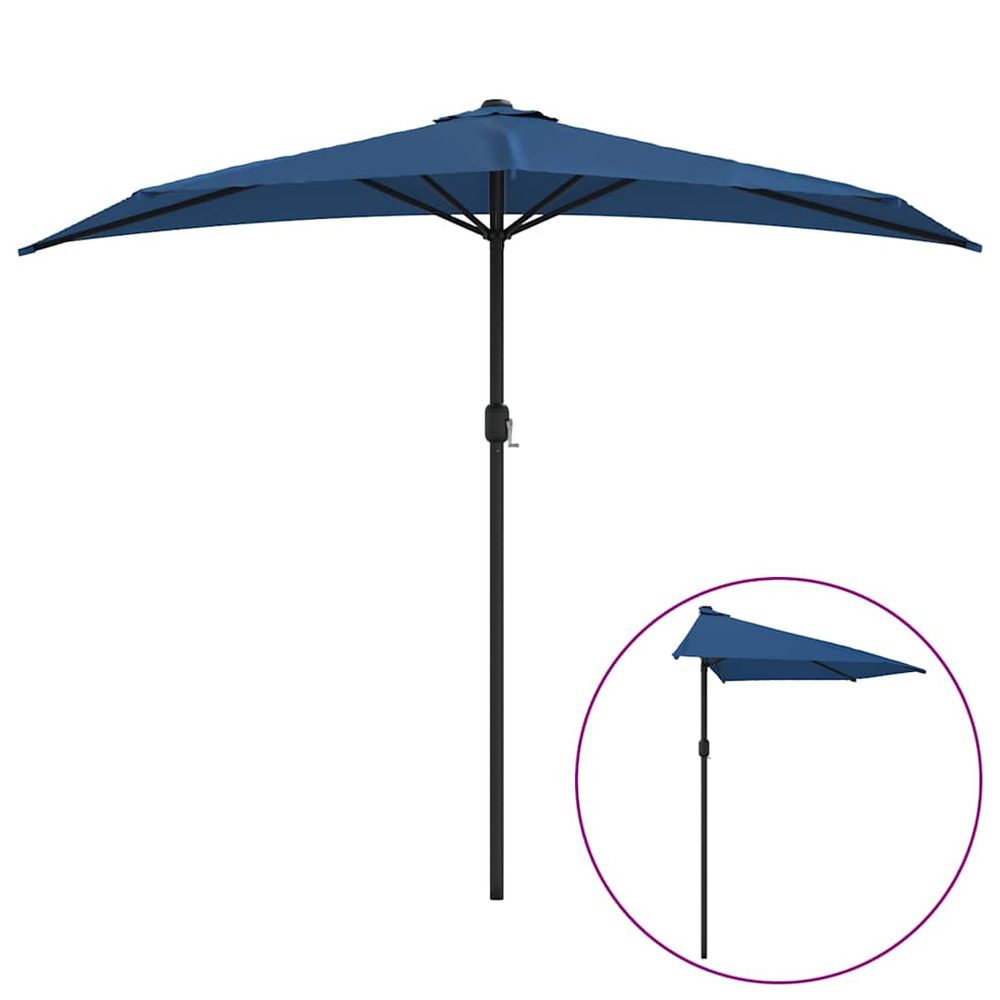 Parasol de balcon avec mât en aluminium bleu 270x144x222cm demi