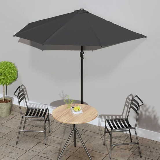 Parasol de balcon et mât en aluminium anthracite 270x144cm demi