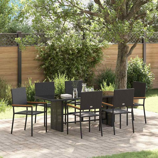 Ensemble de salle à manger pour jardin 7 pcs noir polyrotin