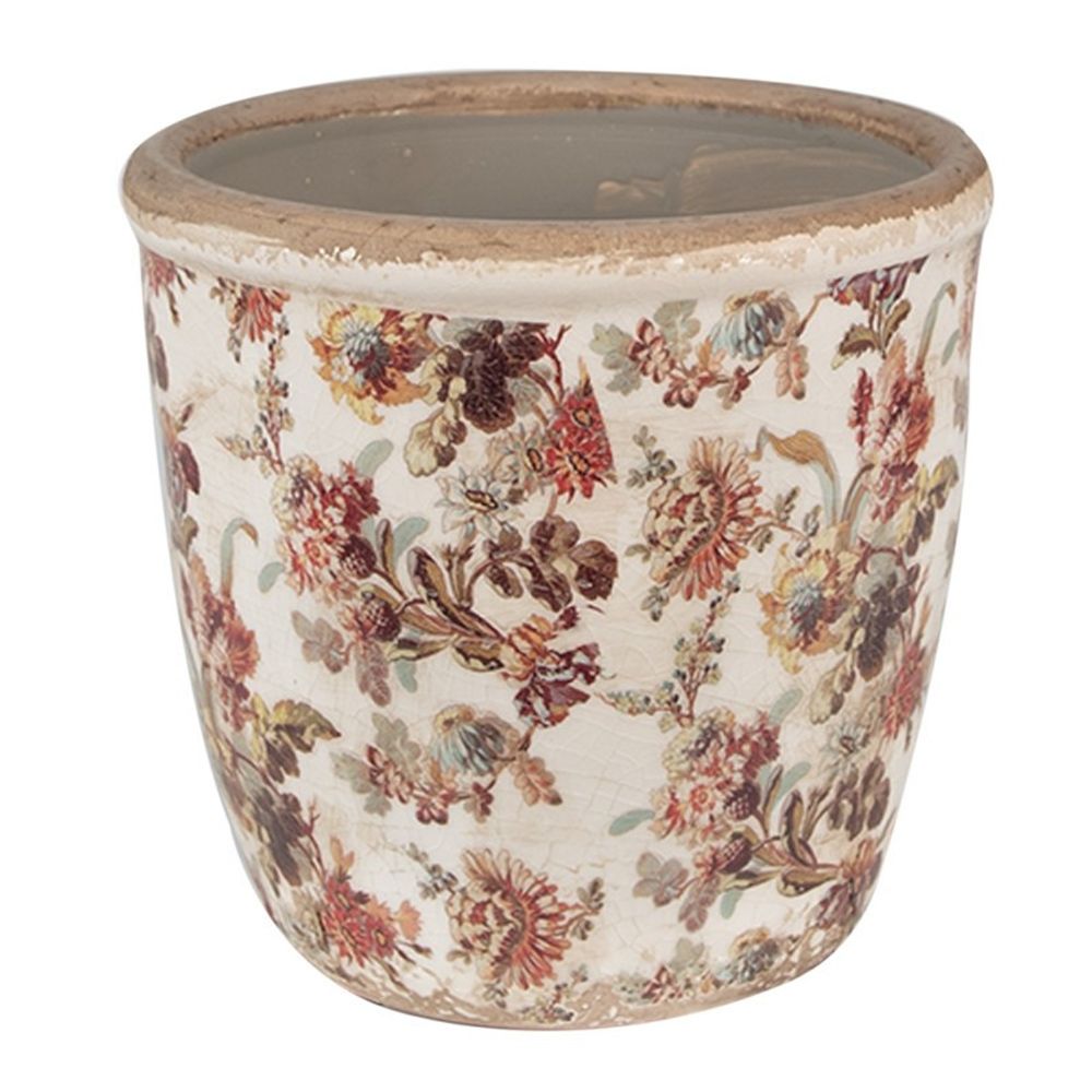 Pot motif floral rose céramique beige 13x14x14cm