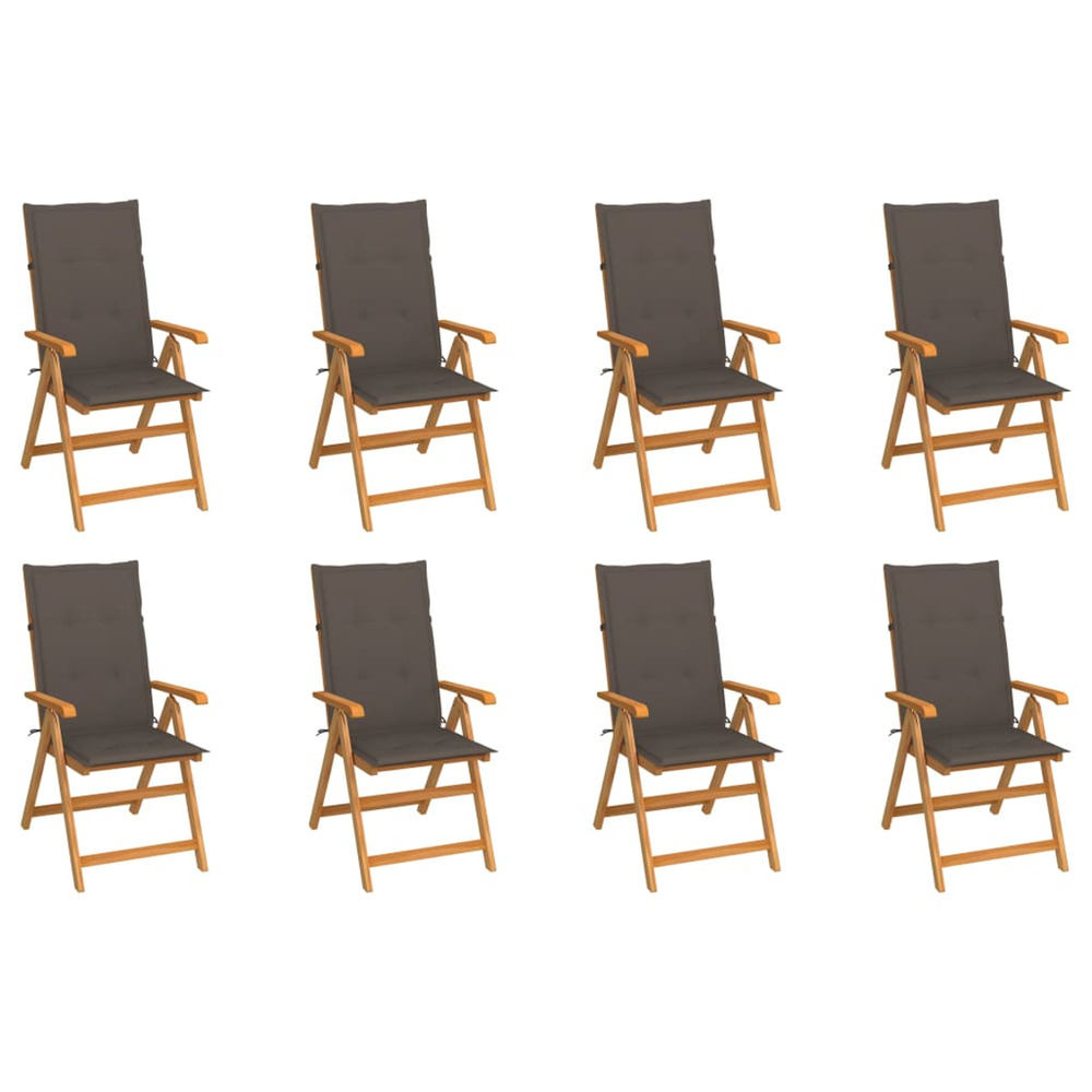 Chaises inclinables de jardin et coussins lot de 8 teck solide