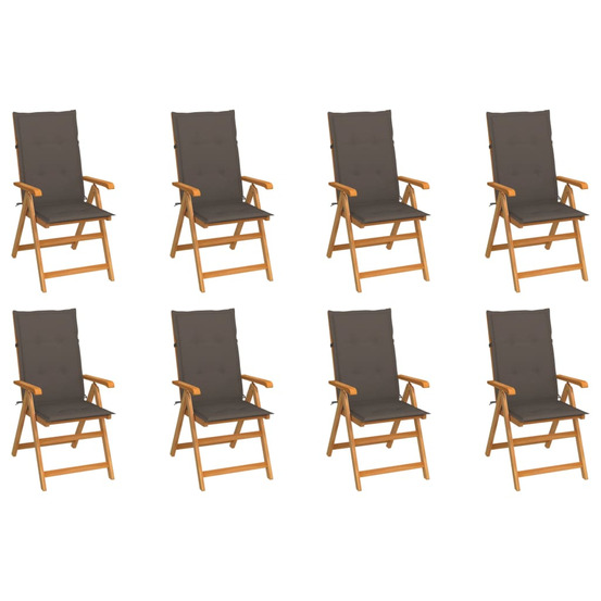 Chaises inclinables de jardin et coussins lot de 8 teck solide