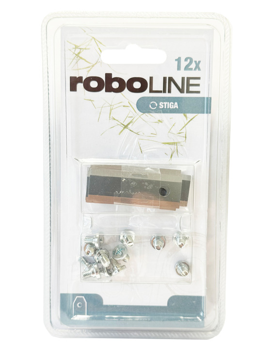 Jeu de 12 lames adaptable pour robots stiga modèles a1500, a3000, a5000, g1200, g300, g600, stig 1200, stig 300, stig 600, stig-