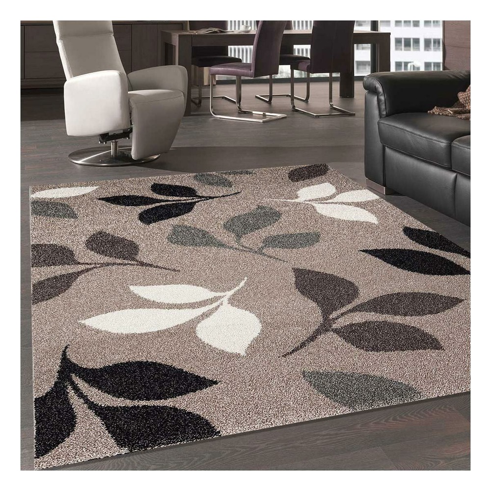 Tapis chambre 60x115 tissé taupe rectangle motif floral 3flower