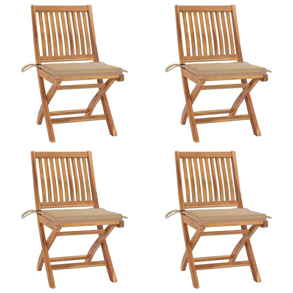 Chaises pliables de jardin avec coussins lot de 4 teck solide