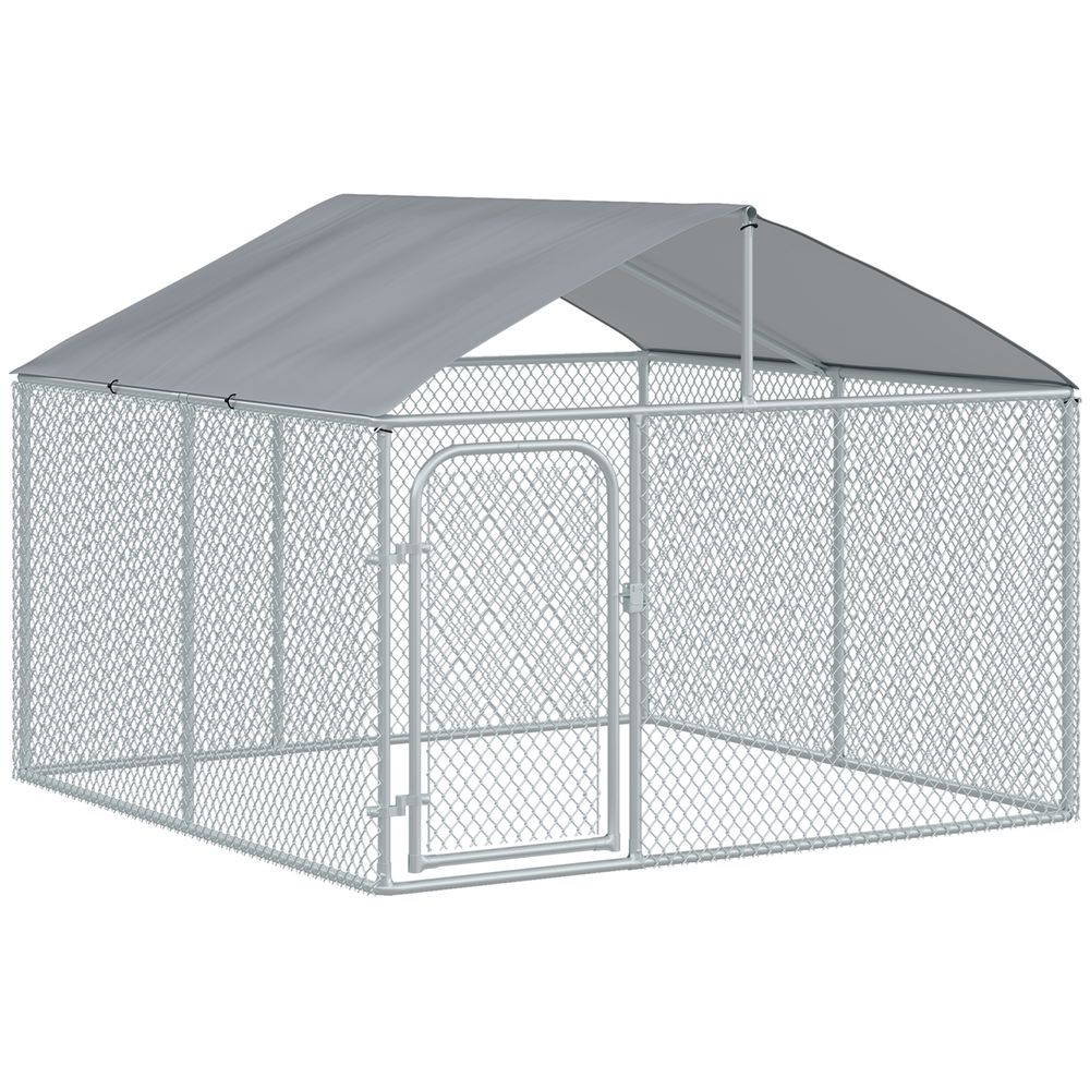 Chenil extérieur acier galvanisé pour chien avec toit sécurisé 230x230x175cm argent