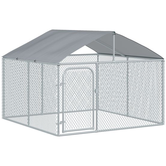 Chenil extérieur acier galvanisé pour chien avec toit sécurisé 230x230x175cm argent