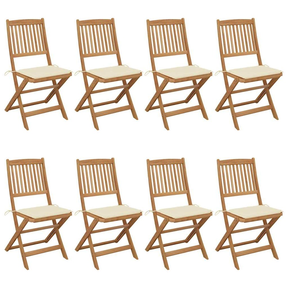 Chaises pliables de jardin lot de 8 avec coussins bois d'acacia