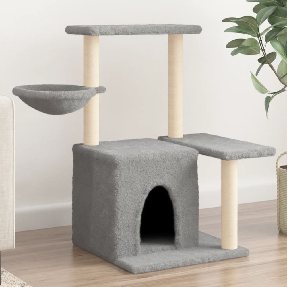 Arbre à chat 83 cm sisal et peluche avec niche panier et plateformes gris clair