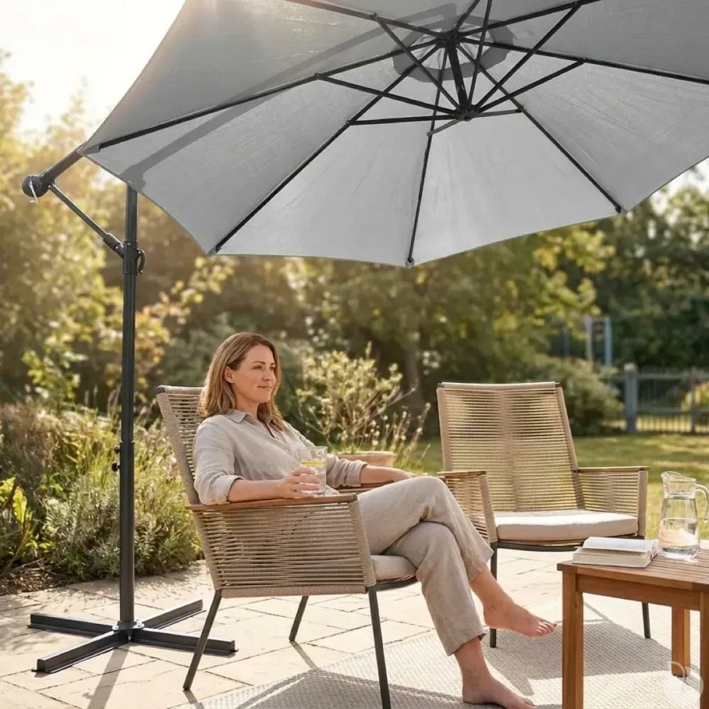Parasol déporté azur 3m gris - protection solaire robuste et élégante