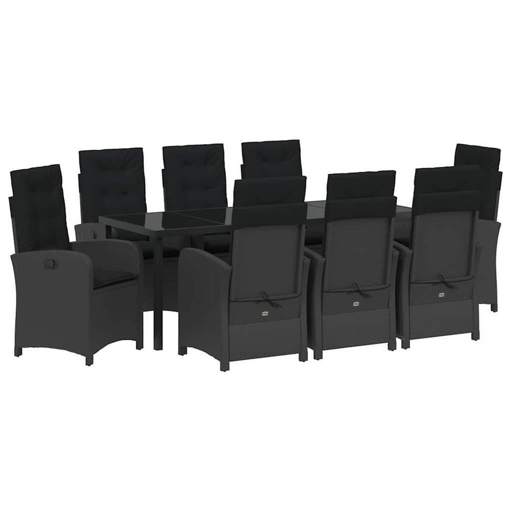 Ensemble de salle à manger pour jardin 9 pc noir polyrotin