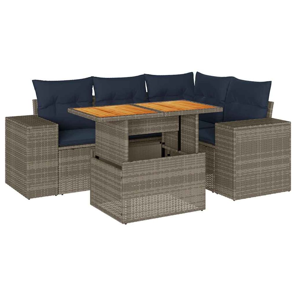 Salon de jardin 5 pcs avec coussins gris résine tressée