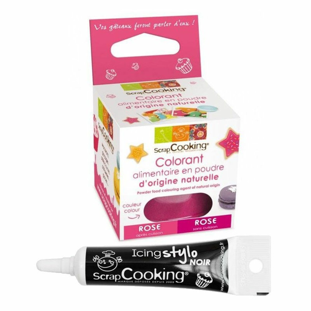 Colorant alimentaire rose foncé + stylo de glaçage noir