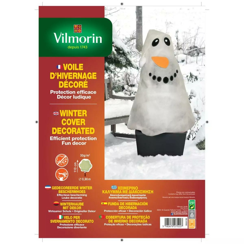 Voile d'hivernage décoré bonhomme de neige hauteur 110cm x diametre 90cm