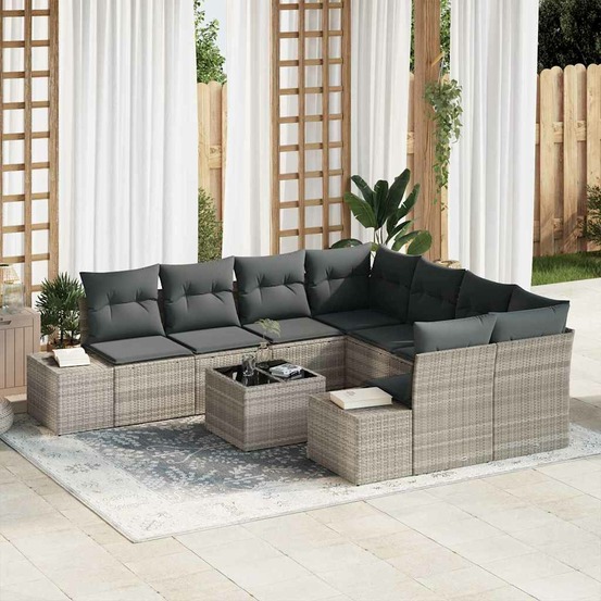 Ensemble de canapé de jardin 9 pcs gris clair polyrotin