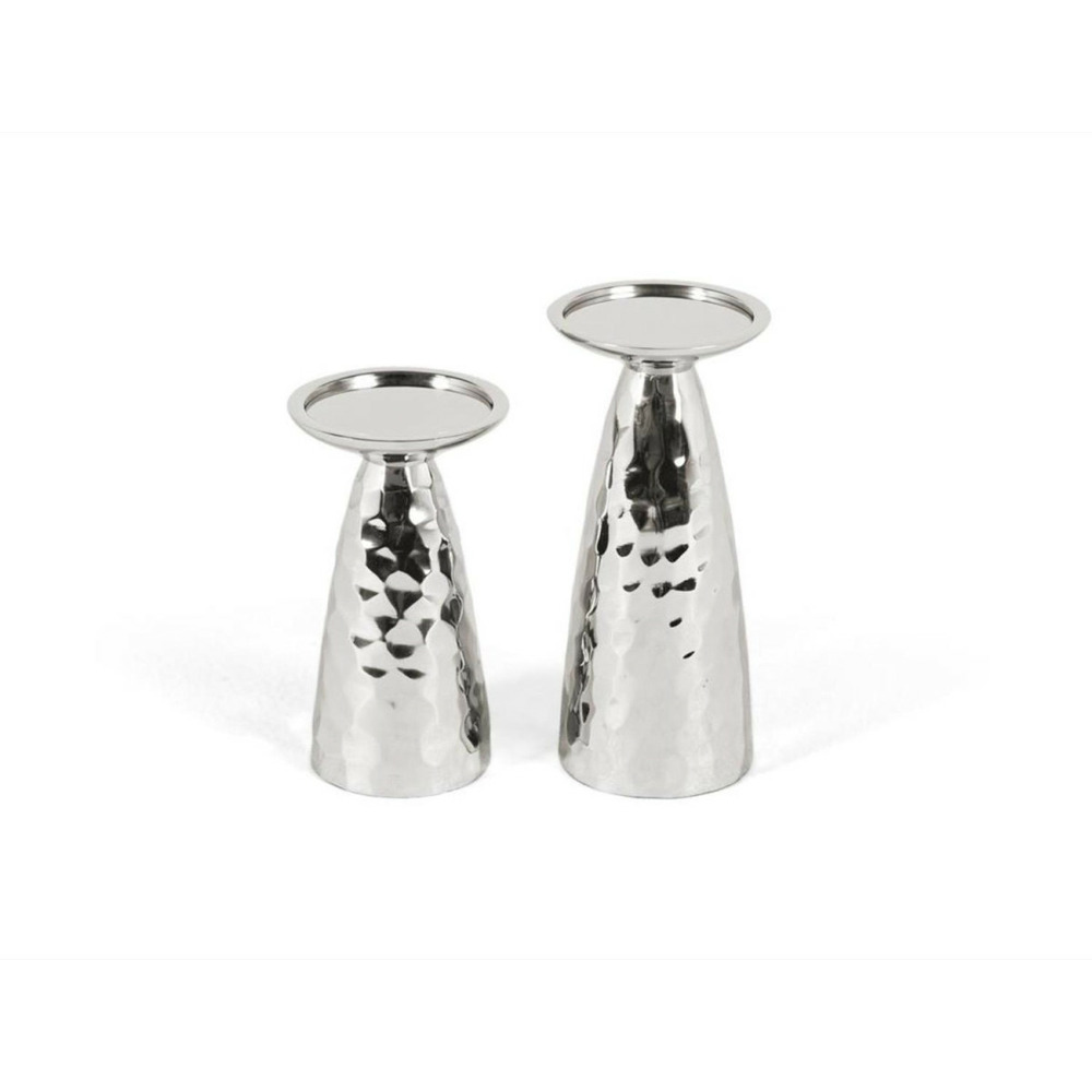 Lot de 2 bougeoirs aluminium argent - décoration d'autrefois
