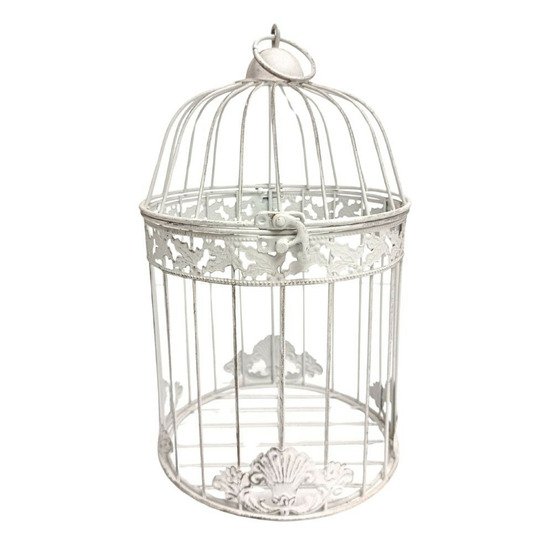 Cage ronde en métal blanc vieilli ø.12 x ht.20 cm