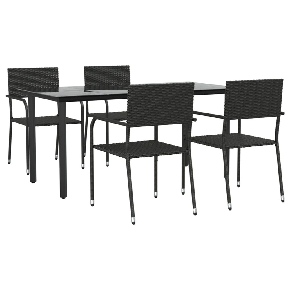 Ensemble à manger de jardin 5 pcs noir résine tressée