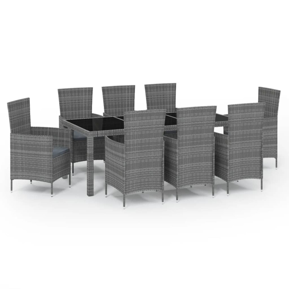 Mobilier à dîner de jardin 9 pièces et coussins résine tressée gris